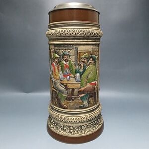 Gerz West Germany Beer Stein, Extra Large, Raised Relief, Hand Painted Vintage